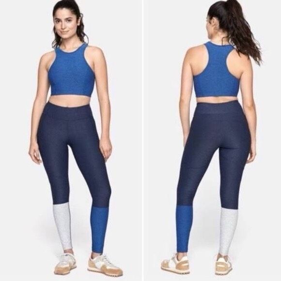 Outdoor Voices Leggings 7/8 Two Tone Color Block Leggings in Dipped Navy Blue Me - Picture 1 of 7
